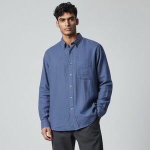Jos A Banks Travelers Collection 100% Linen Blue Long Sleeve Button Up Shirt